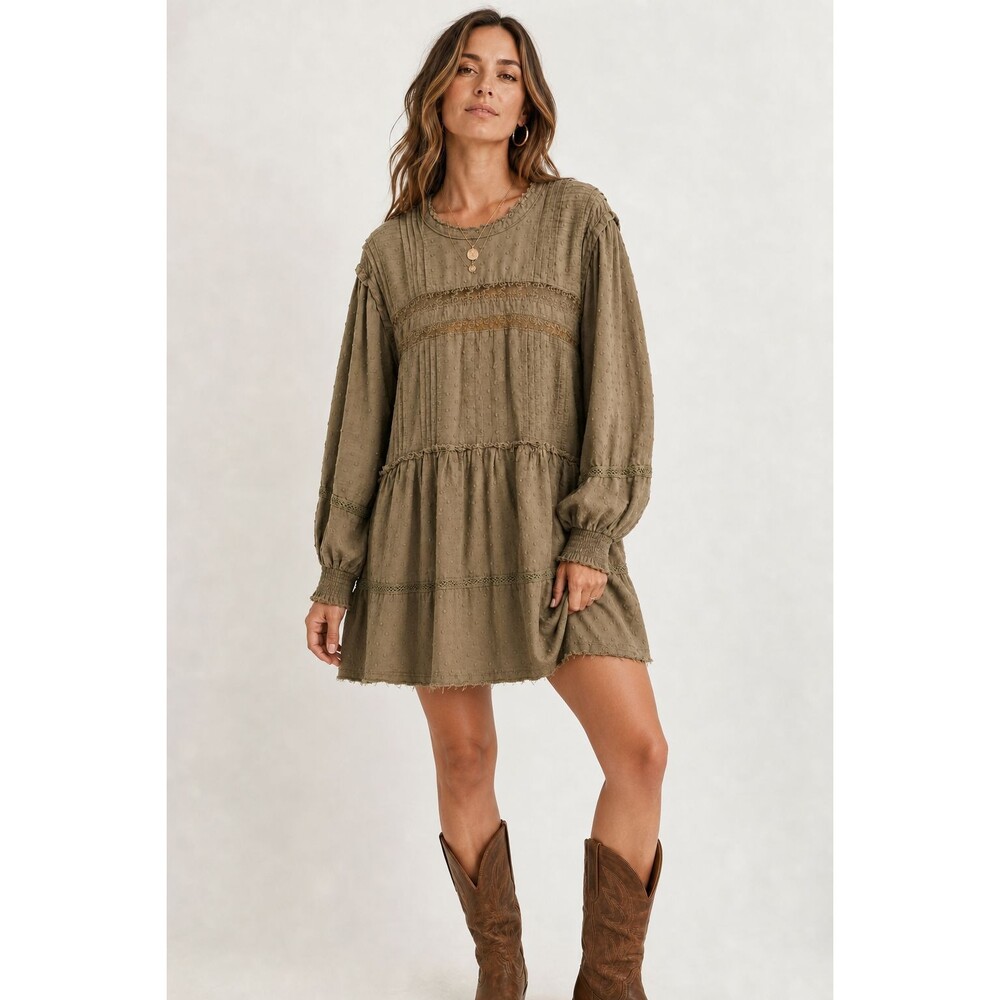 Anthropologie Pilcro Olive Green Mock Neck Swing Mini Dress Women’s L